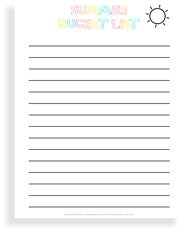 summer bucket list printable