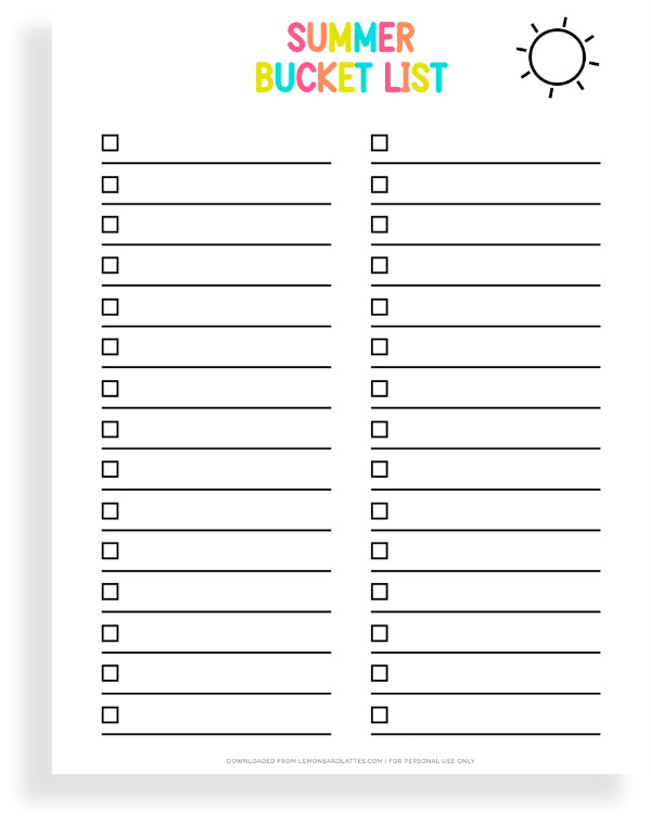 summer bucket list checklist