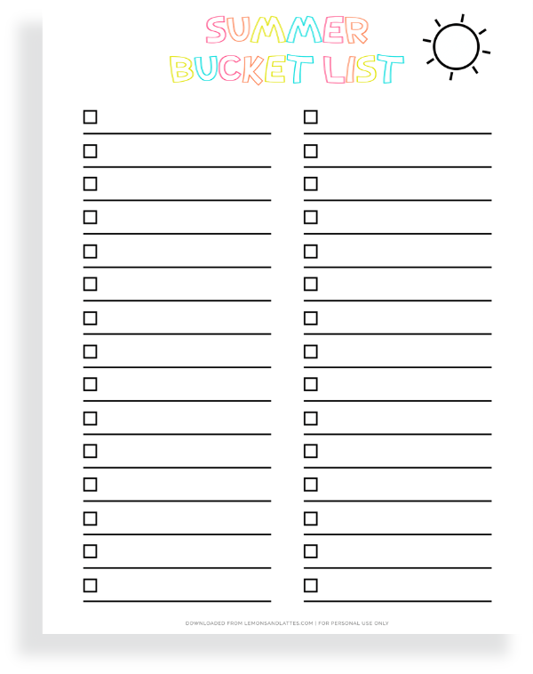 Free Summer Bucket List Printables (+42 Ideas) (2024)