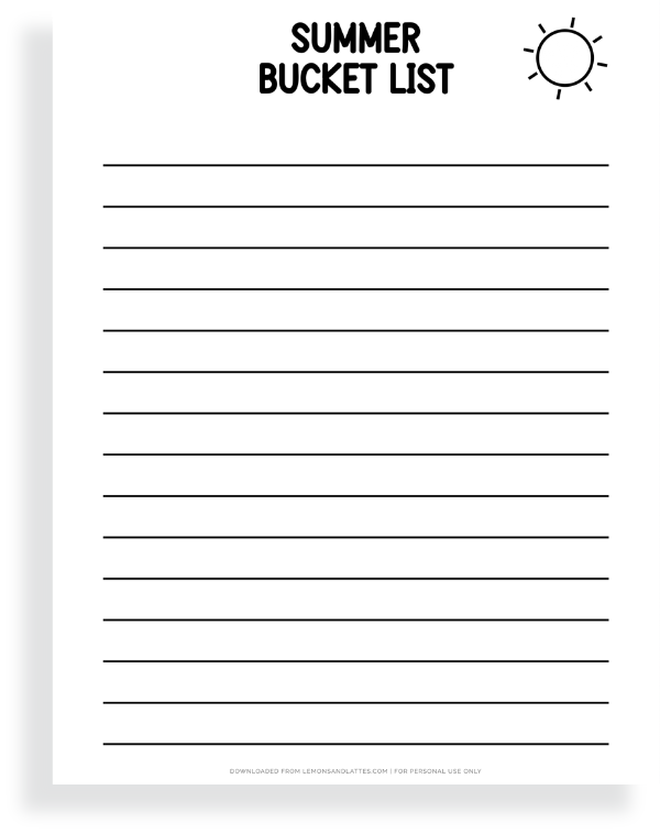 summer bucket list printable