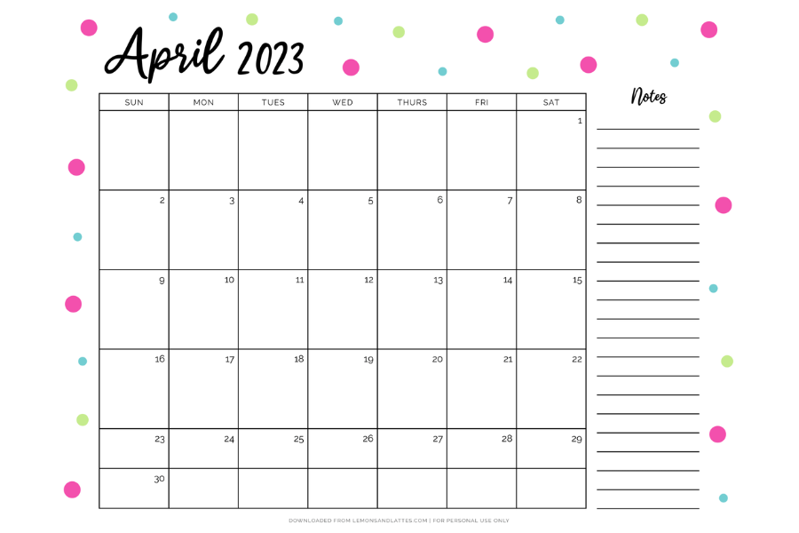 April calendar printable