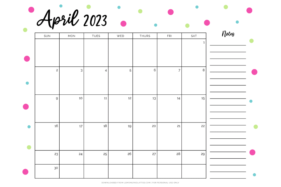 April calendar printable
