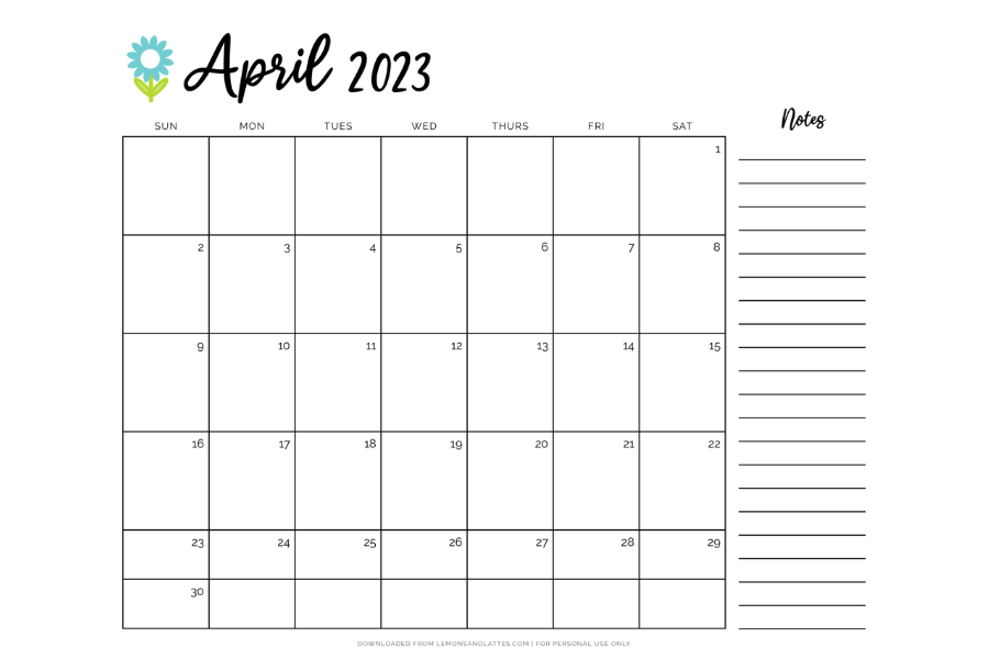 free printable April calendars