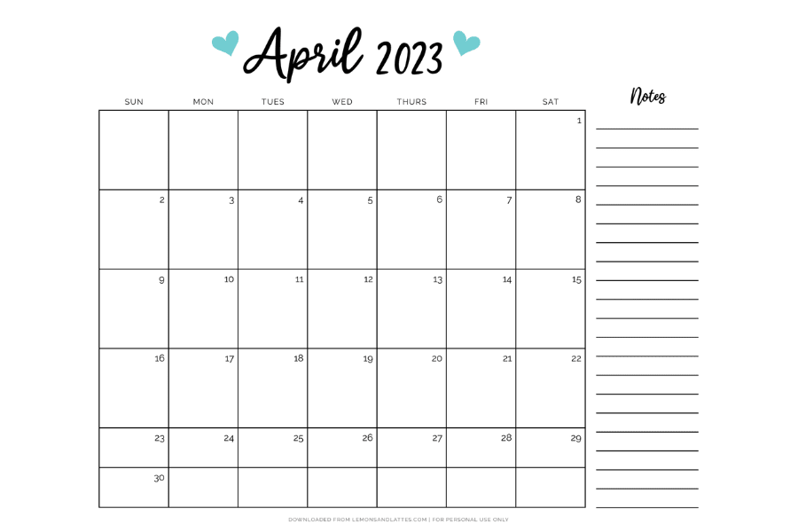 free printable April calendars