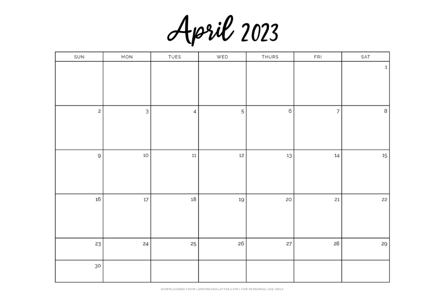 free printable April calendars