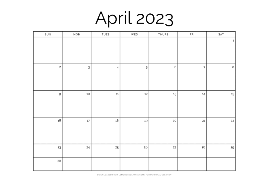 free printable April calendars