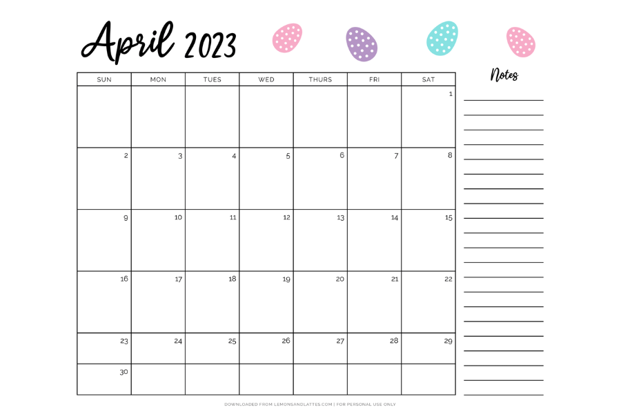 April calendar printable