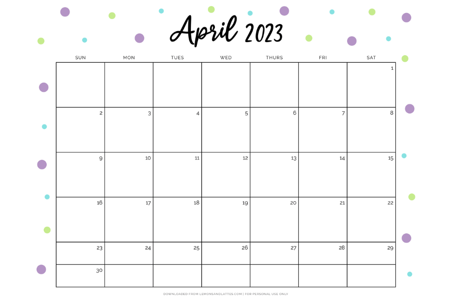cute April calendar