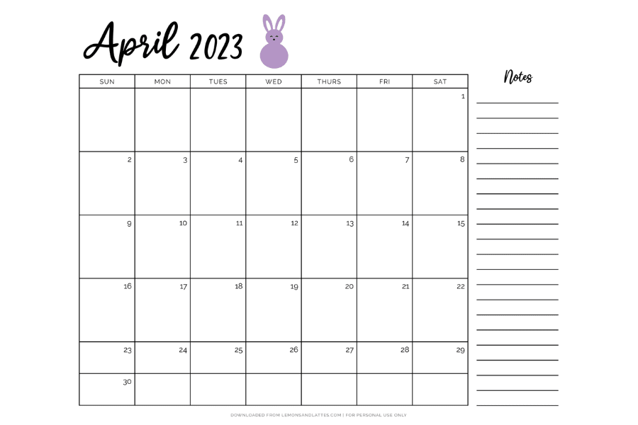 April calendar printable
