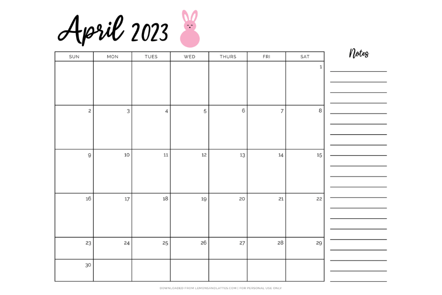 April calendar printable