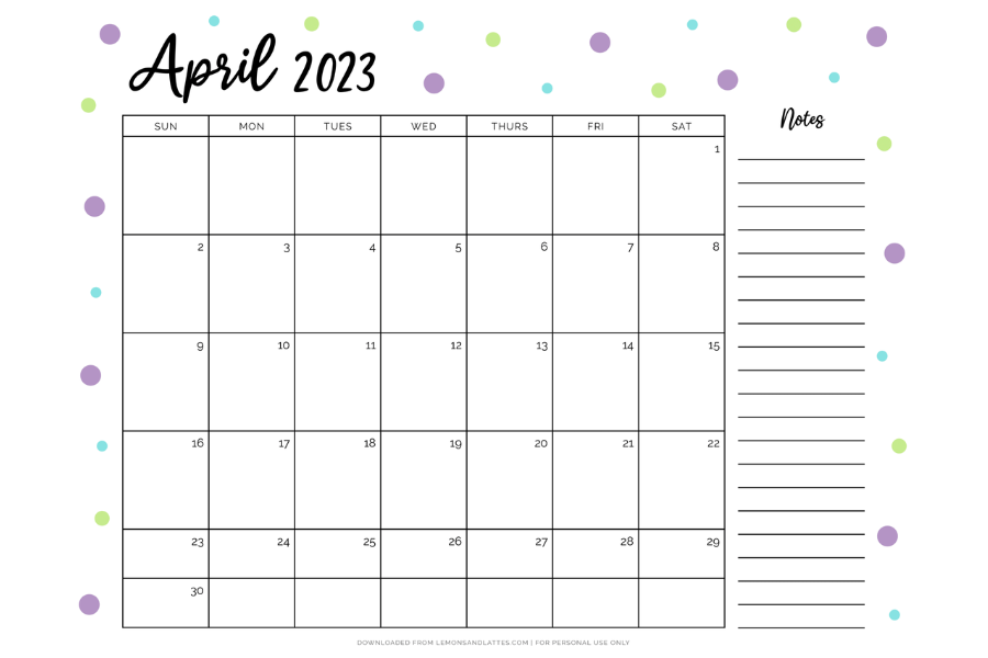 April calendar printable