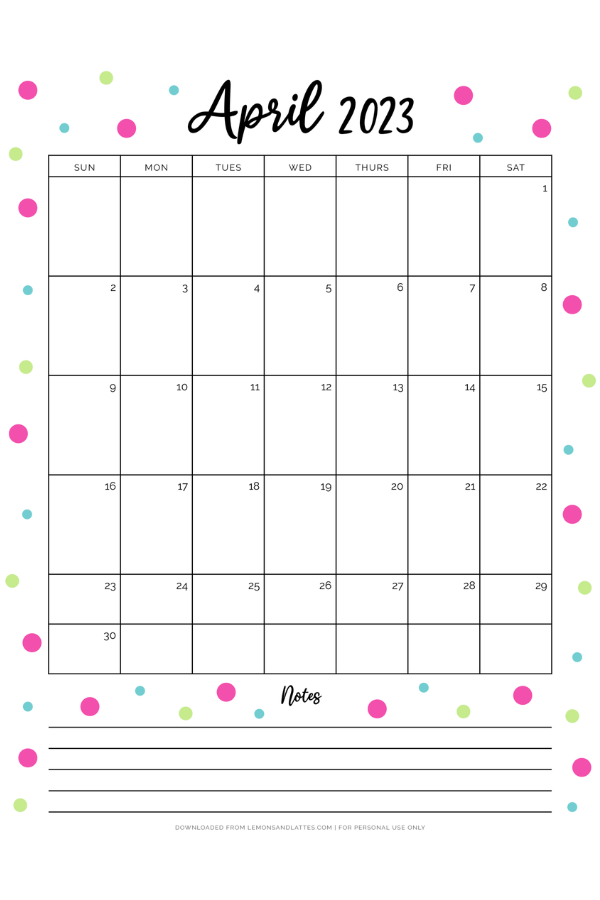 April calendar with polka dots