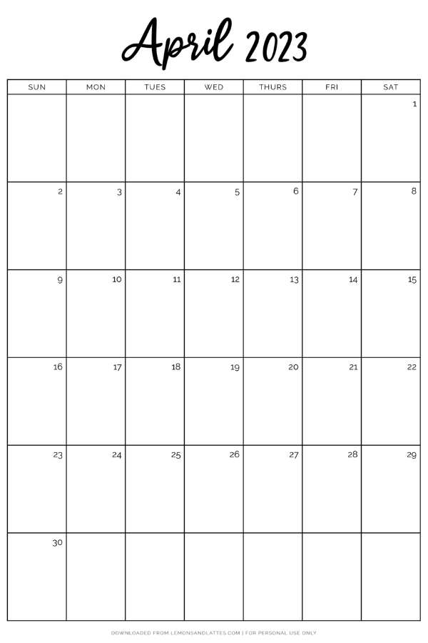 minimalist April calendar