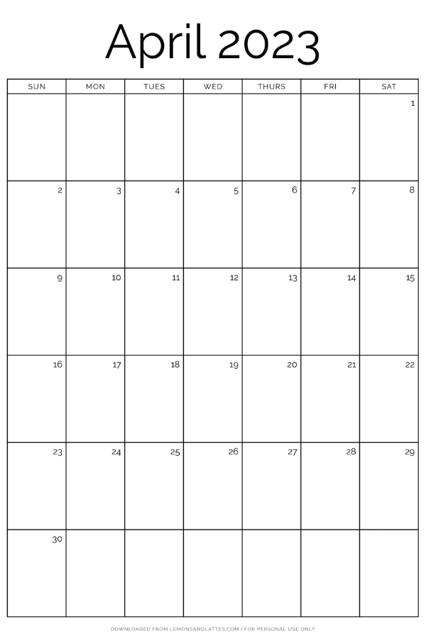 minimalist April calendar