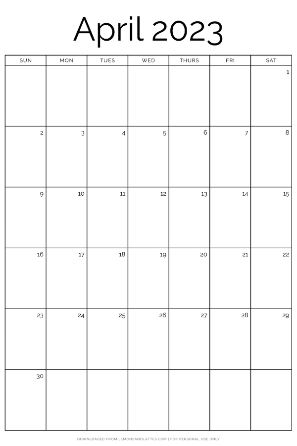 minimalist April calendar