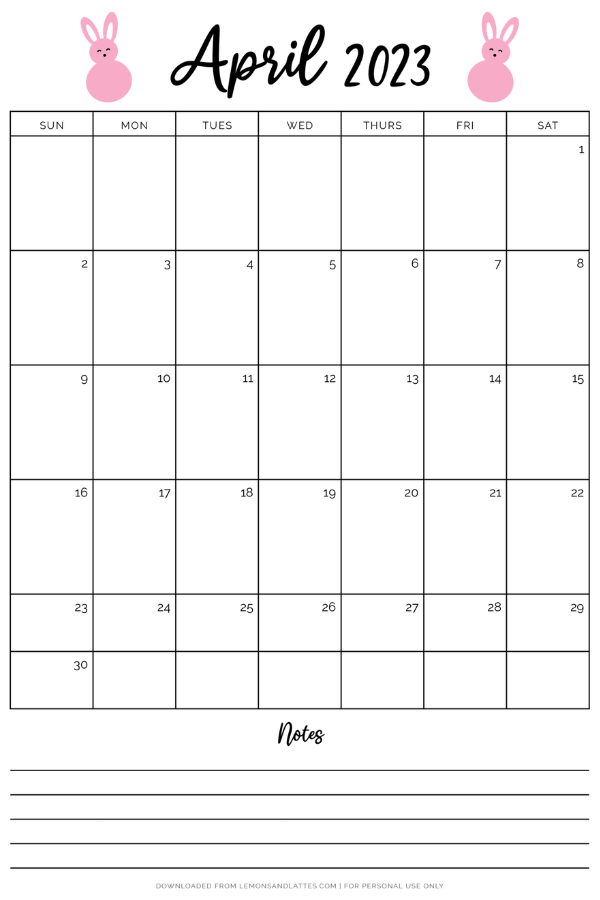 cute April calendar