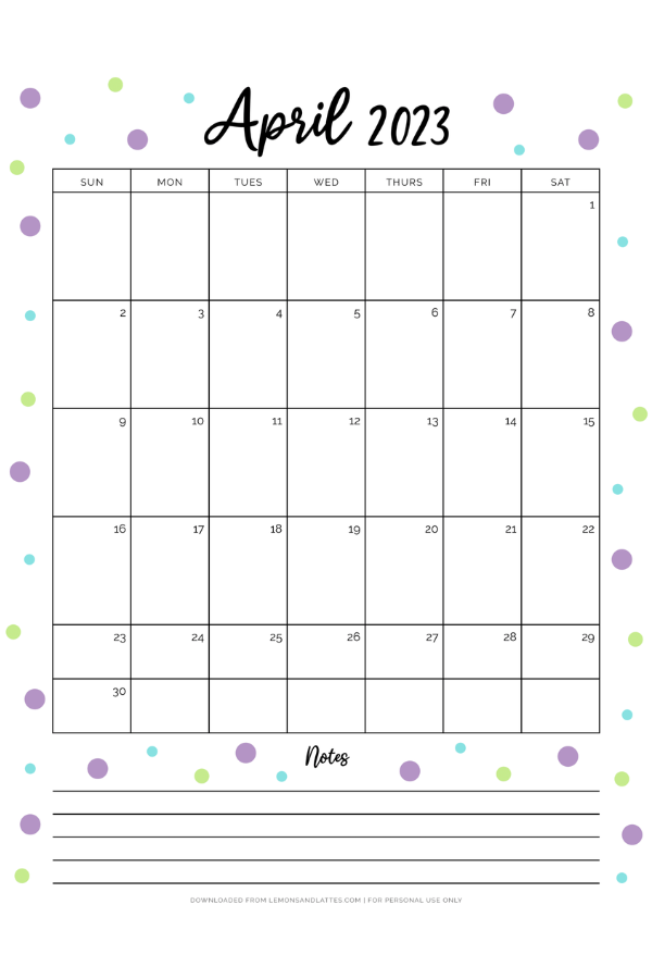 April calendar with polka dots