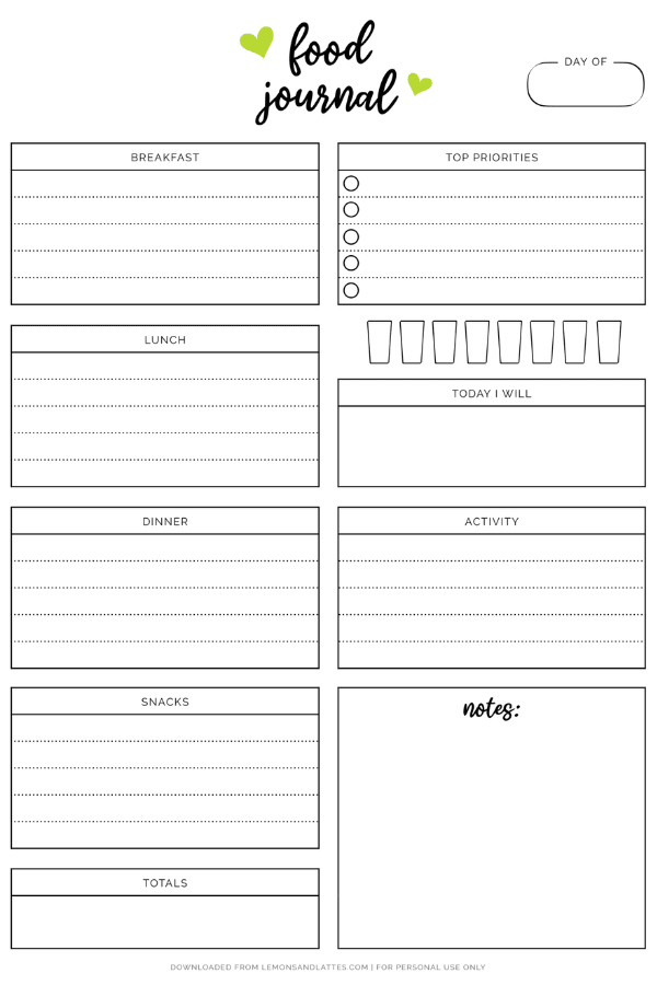 daily food intake chart template