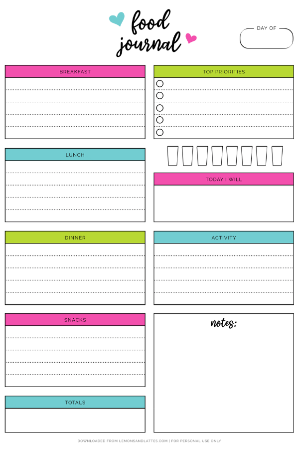 daily food journal template