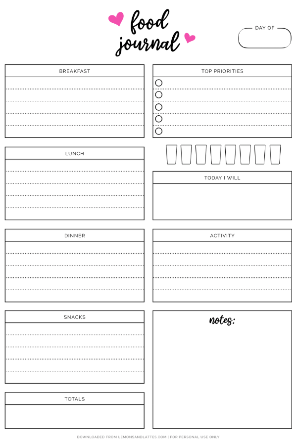 daily food journal printable