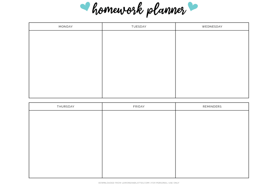 free printable homework planner