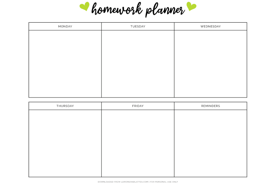 free printable homework planner