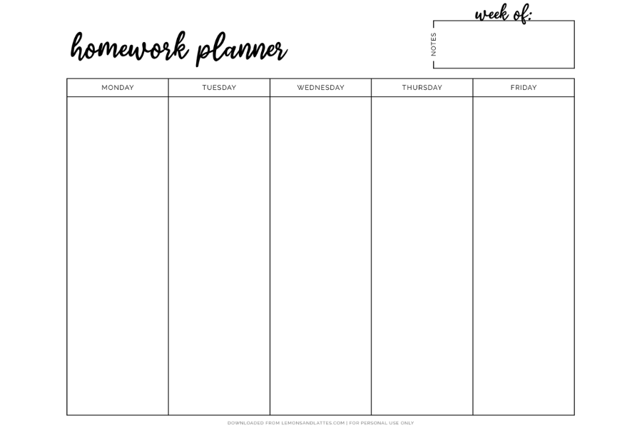 free printable assignment tracker