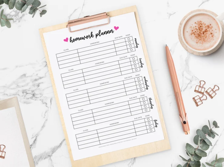 free printable homework planner