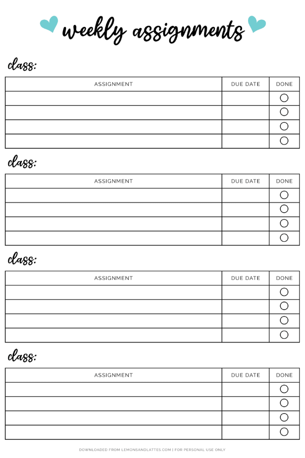 Printable Homework Planners to Help Students Get Organized