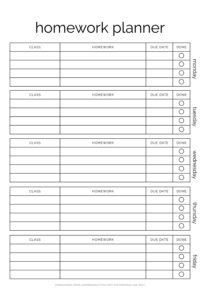 Printable Homework Planners to Help Students Get Organized