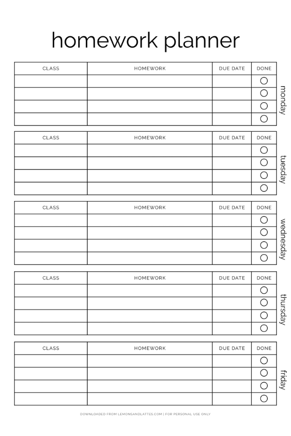 45 Free Printable Homework Planners to Help Students Get Organized