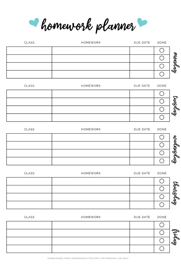 45 Free Printable Homework Planners To Help Students Get Organized