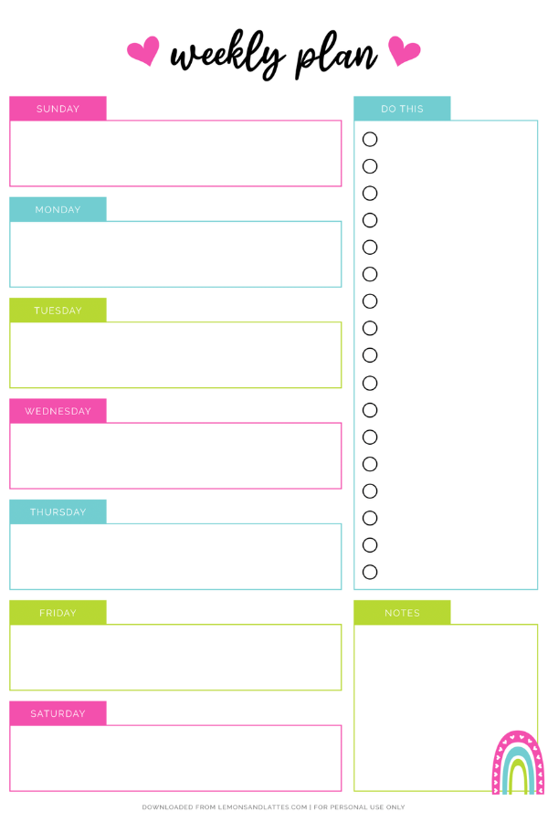 girly weekly planner template