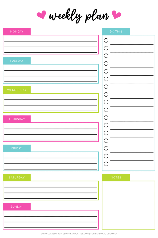 girly weekly planner template