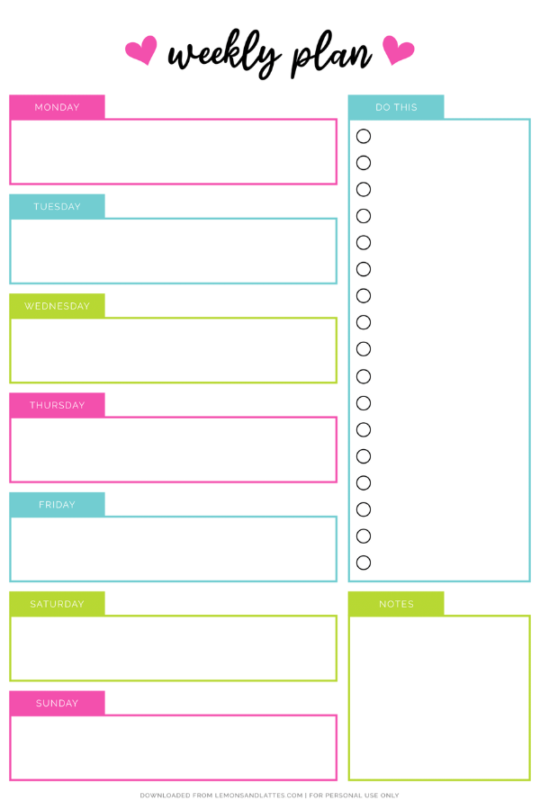 weekly schedule template