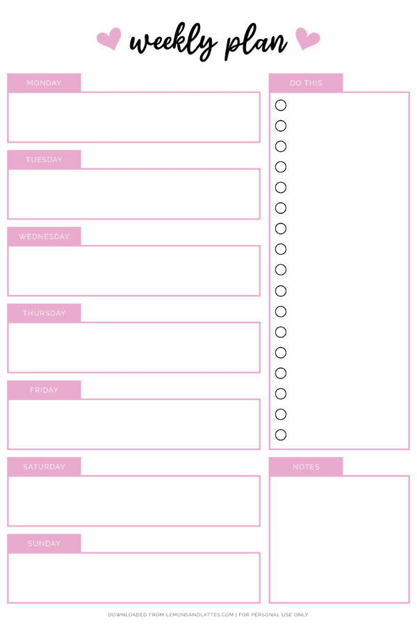 weekly schedule printable