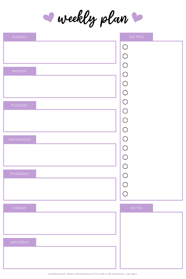 girly weekly planner template