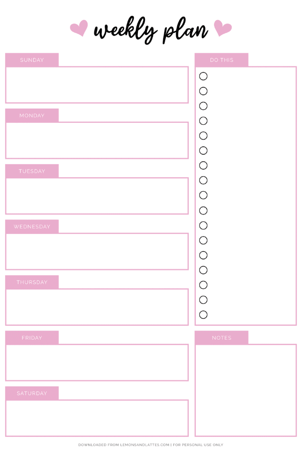 pink weekly planner template