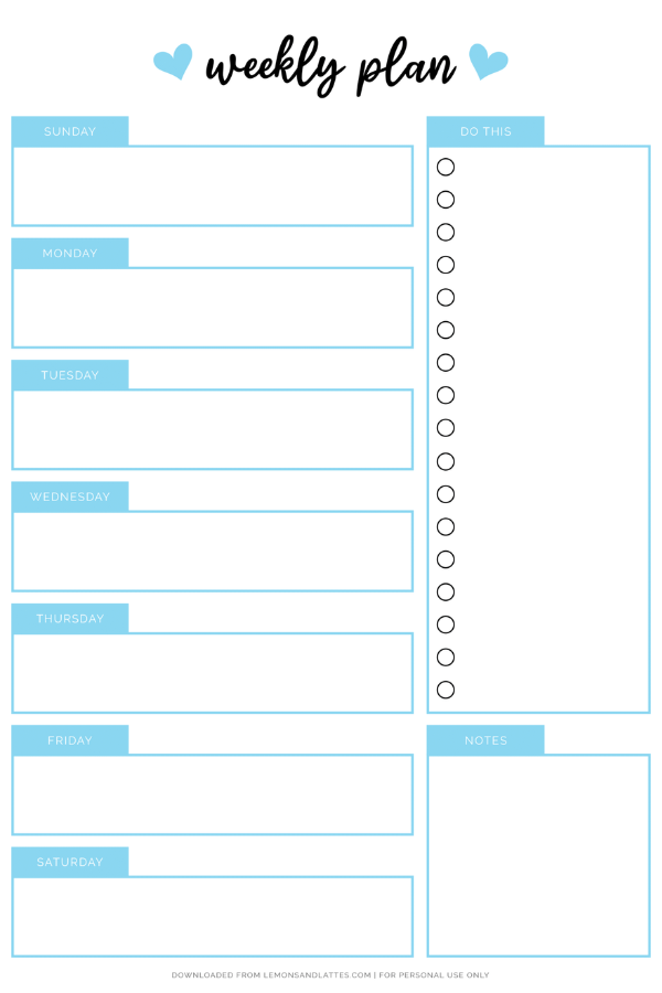 blue weekly planner template