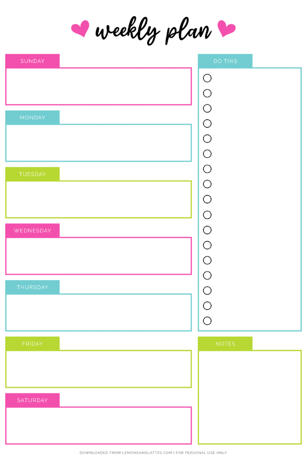 girly weekly planner template