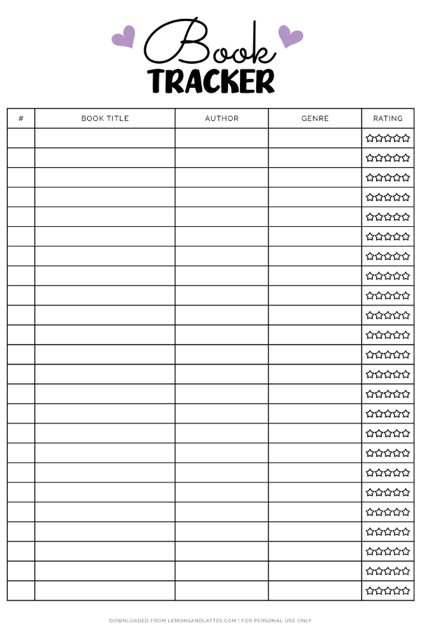 book tracker printable