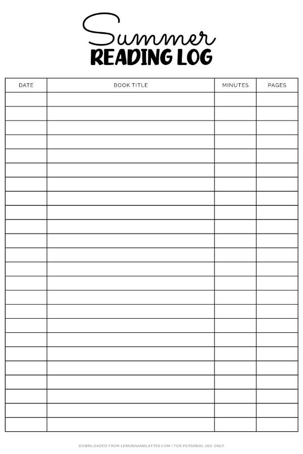 summer reading log