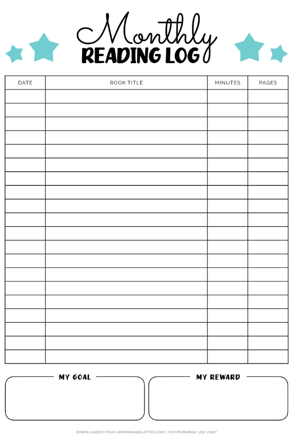 monthly reading tracker printable