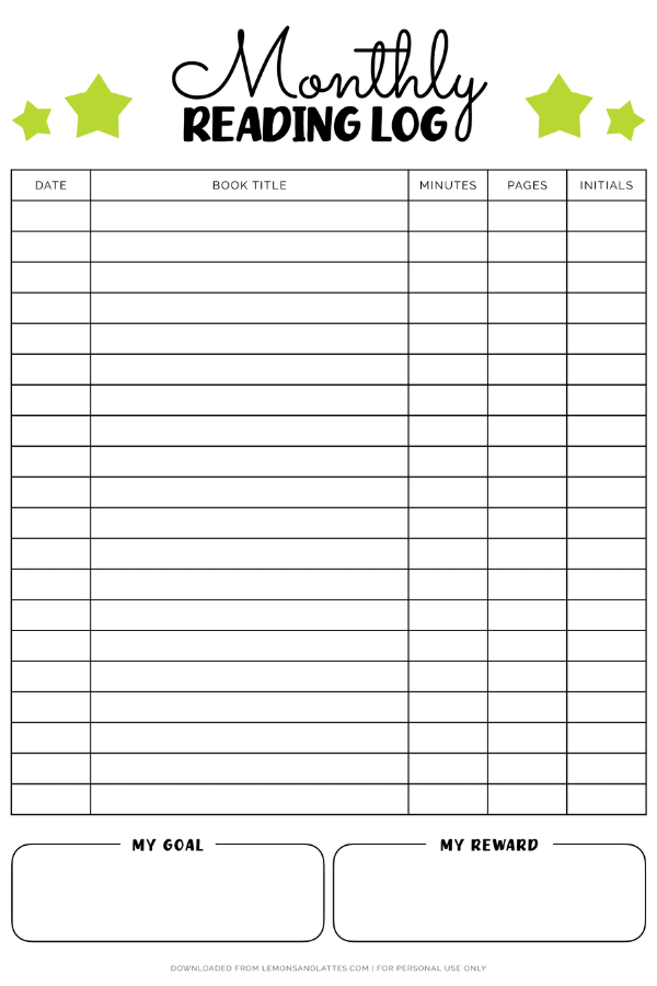 monthly reading tracker printable