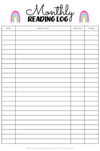 Cute Monthly Reading Logs (Free Printables)