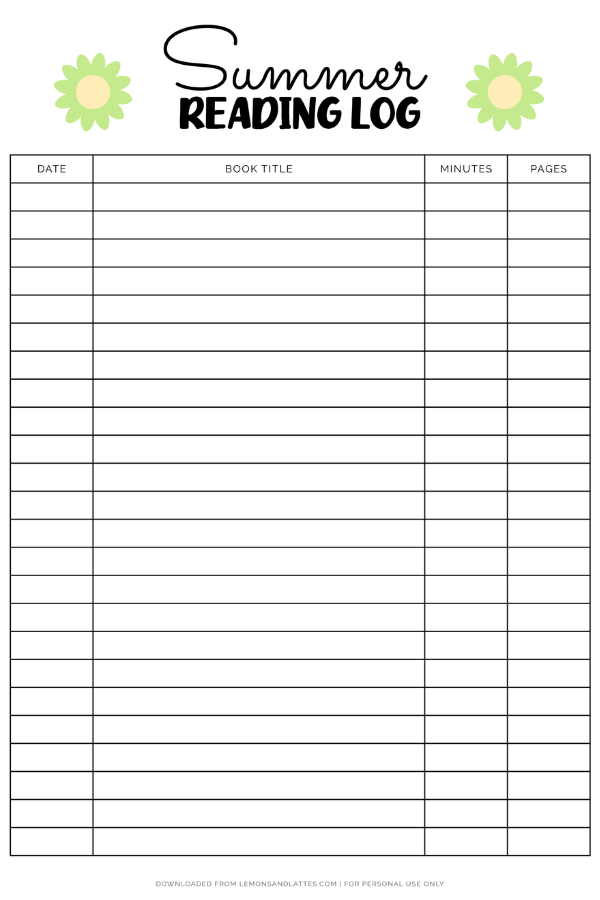 summer reading log