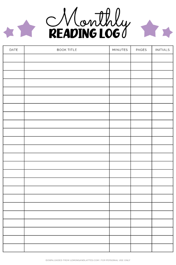 free reading log printable