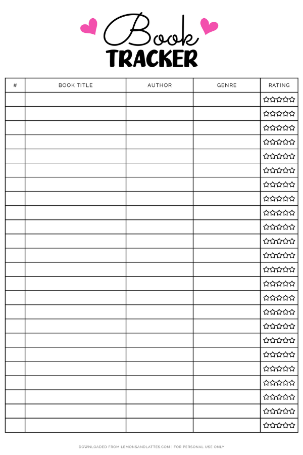 printable book tracker