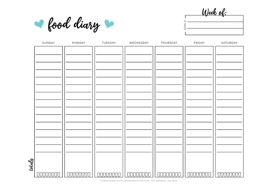 Cute Printable Food Diary Templates