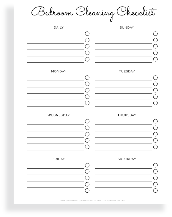 bedroom cleaning template